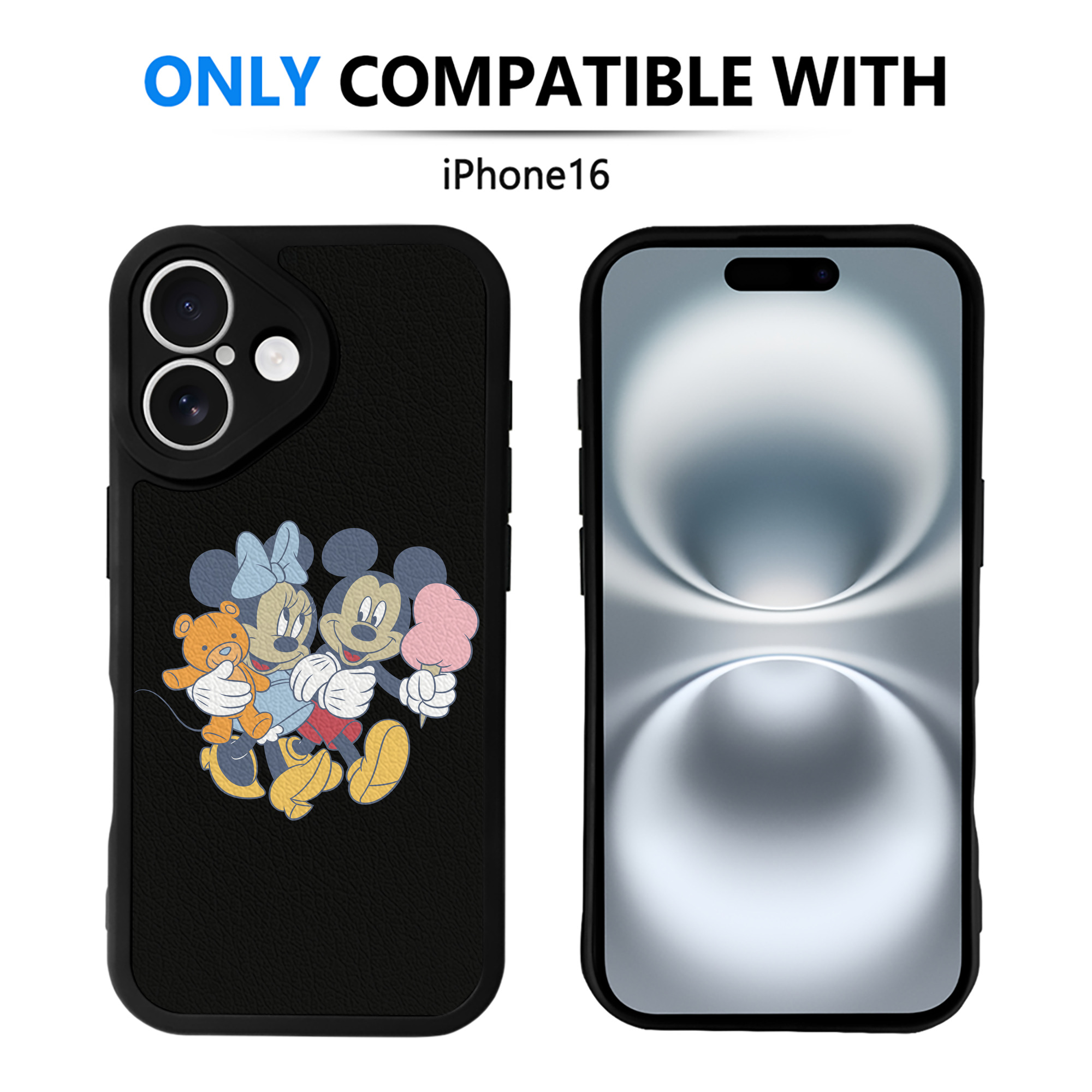 （画像用） ミッキーマウス Mickey Mouse 【iPhone 16シリーズ対応】シリコンスマホケース（レザー調） 材質：シリコン